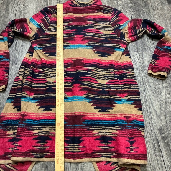 Lucky Brand Open-Front Aztec Cardigan Sweater - Pink, Turquoise, Tan, Black - Picture 3 of 5